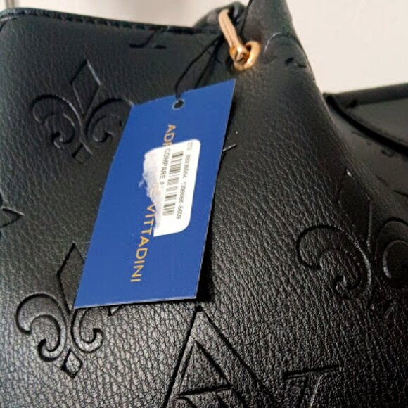 ADRIENNE VITTADINI 2pc Black Signature Fleur-De-Lis/AV Monogram Tote Bag + Pouch - Picture 7 of 12